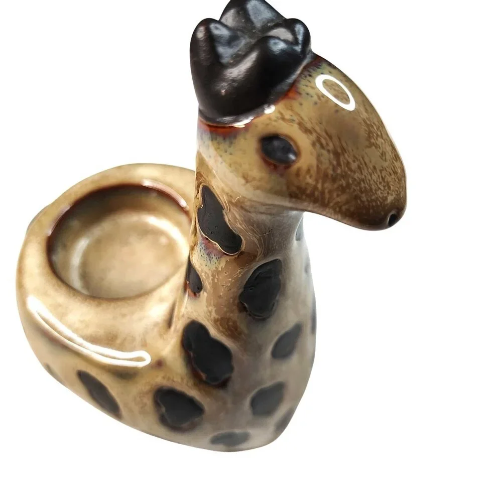 Giraffe Tea Light Candle Figurine Pier 1 Imports Ceramic Drip Glaze Pottery 6.5